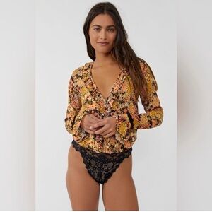 Free People Floral Long Sleeve Bodysuit